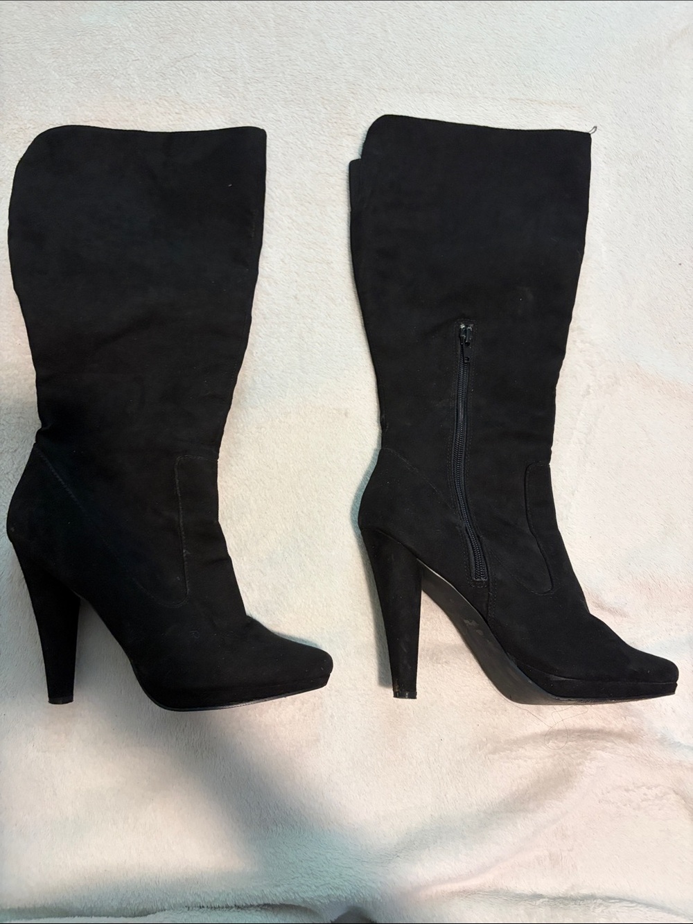 JustFab Black Suede High Heel Knee Boots